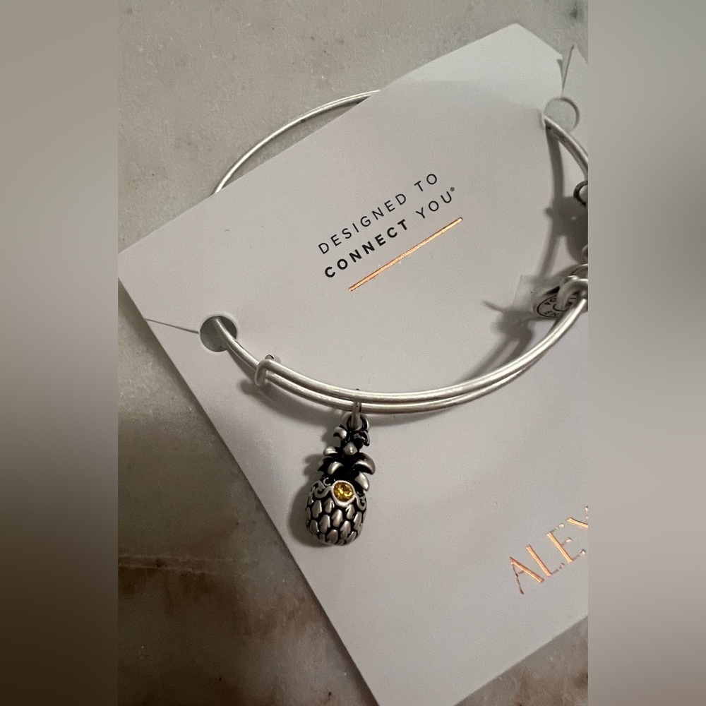 Alex and Ani 2022 Pineapple Charm Bangle Bracelet Silver Tone - Picture 3 of 3